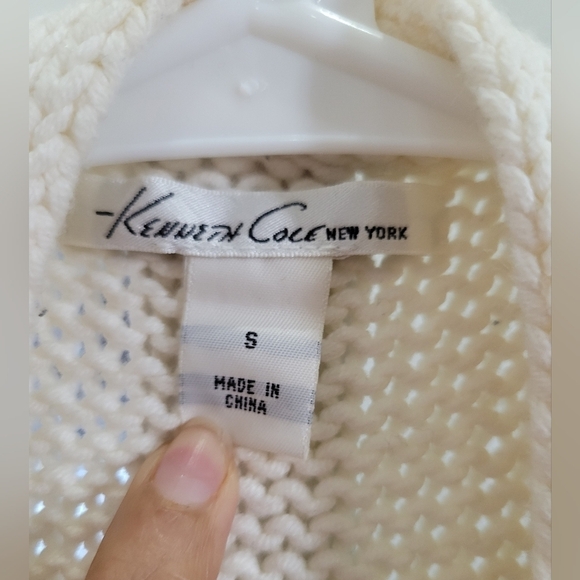 Kenneth Cole New York Open Knit Open Front Cream and Black Belted Cardigan - Picture 4 of 4